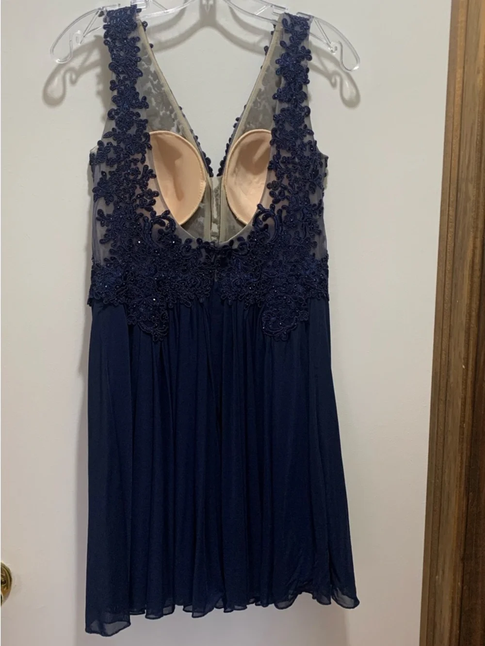 Sherri Hill Navy blue A-Line Dress with beaded embroidery - Picture 8 of 14